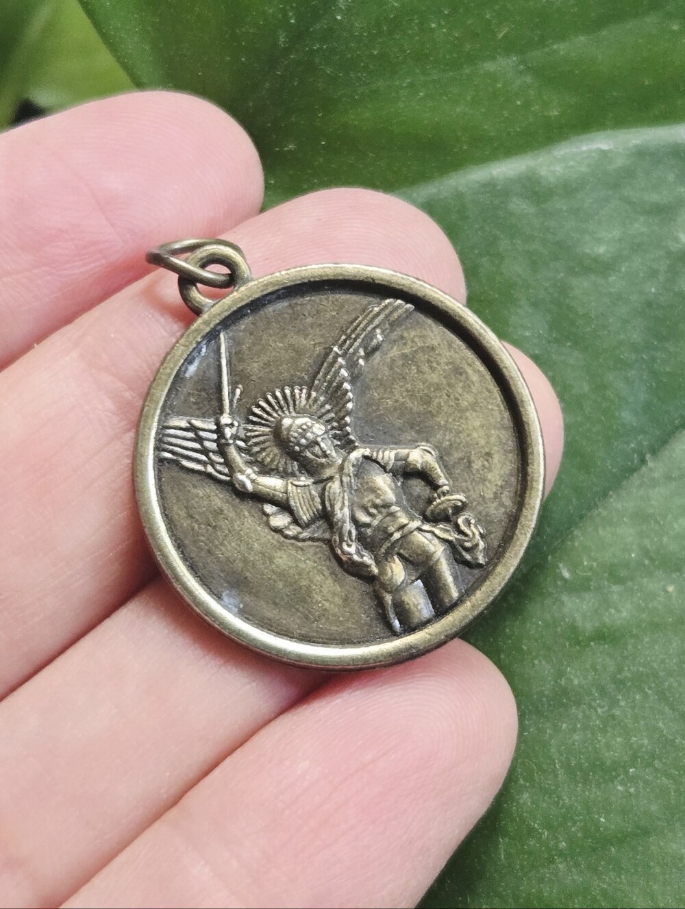 Vintage Winged Warrior Angel Pendant Necklace Gothic Angel Medallion